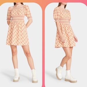 🍒NWOT BETSEY JOHNSON Orange checkered Midi Dress size XL